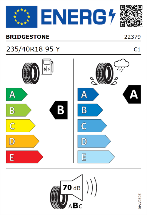 Tyre Label for Bridgestone Turanza 6 235/40R18 95Y