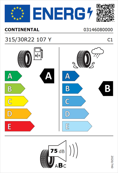 Tyre Label for Continental EcoContact 6 315/30R22 107Y