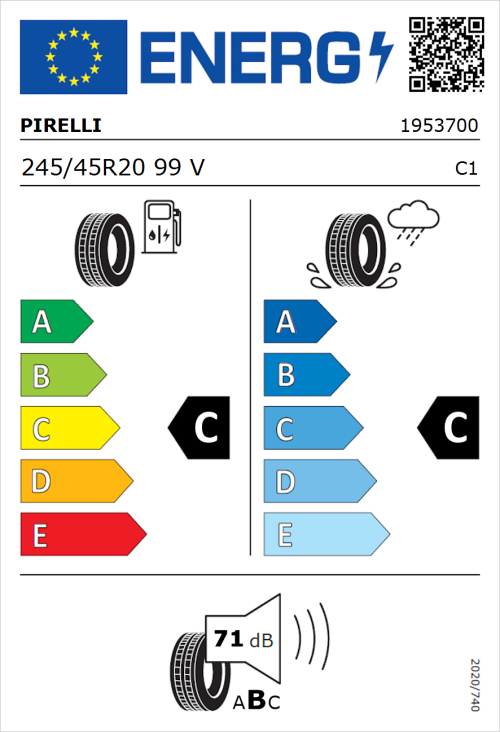 Tyre Label for Pirelli Scorpion Verde All Season 245/45R20 99V